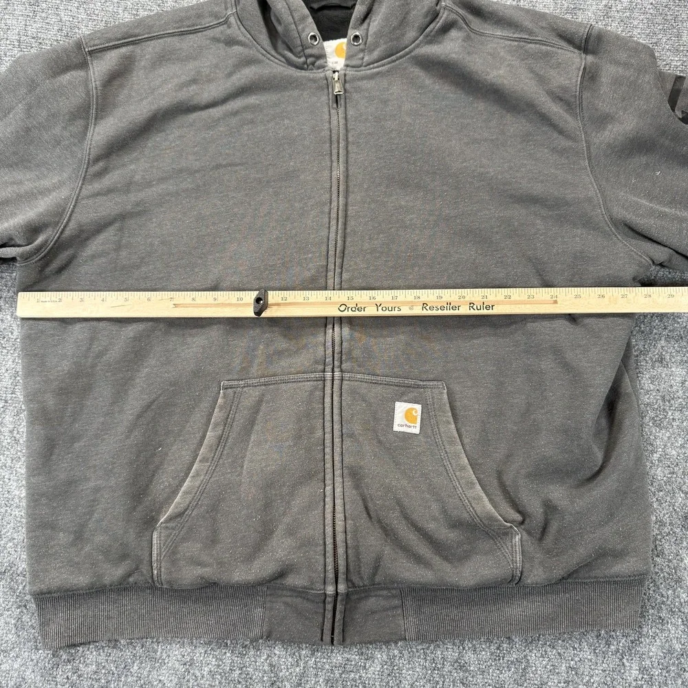 Carhartt Hoodie Mens 2XL Gray Full Zip Fleece Lined Pocket‎ Hooded Workwear